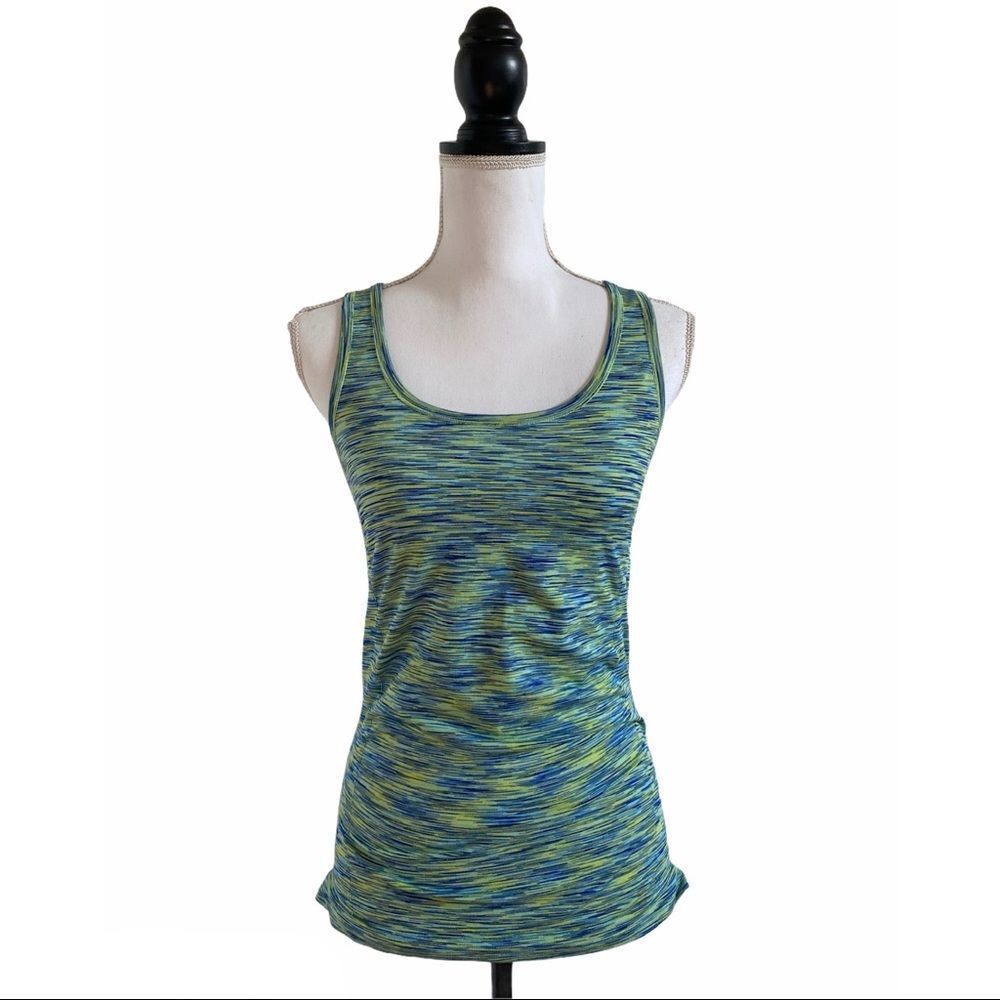Racerback Wicked Athletic Workout Stretch Tank Top Green & Blue Stripe Small